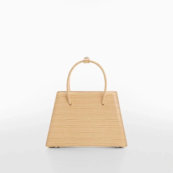 Mango Geometric Croc Embossed Faux Leather Top Handle Bag with Crossbody Strap - Picture 3 of 12